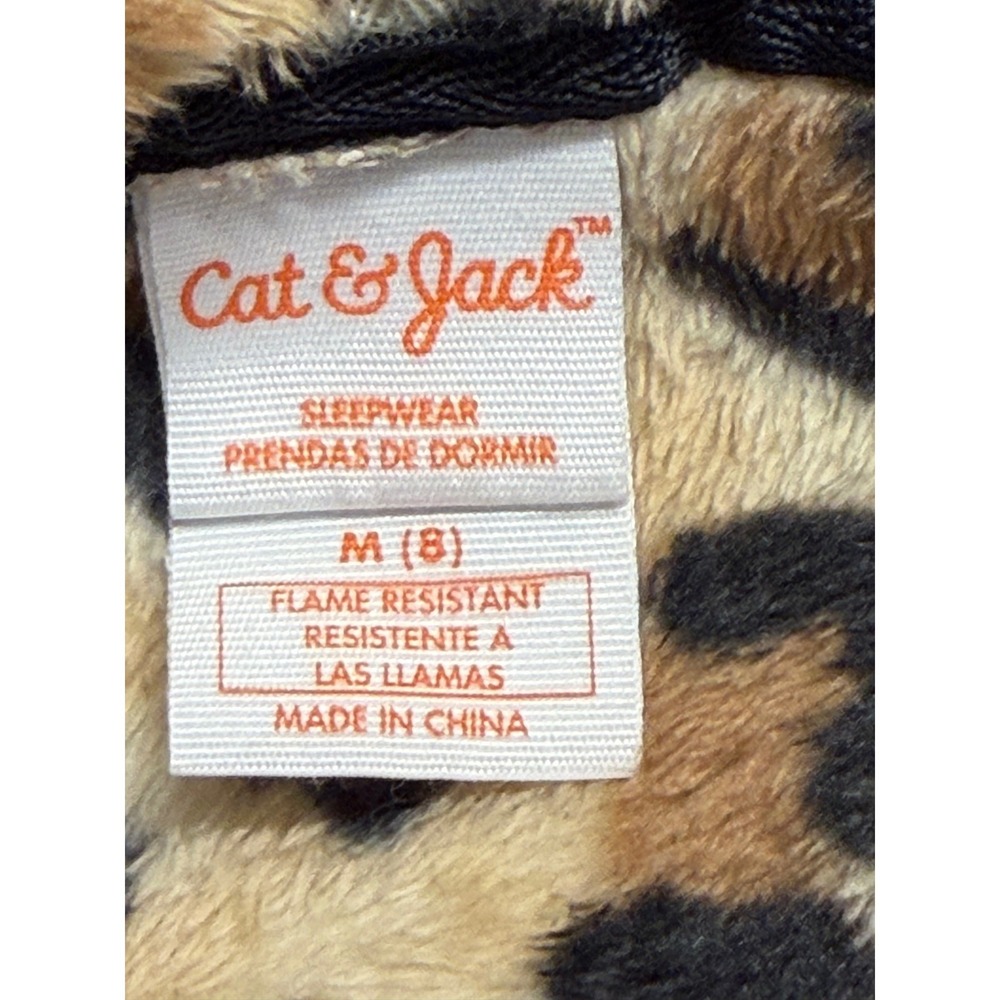 Cat & Jack Leopard One Piece Pajamas Size M 8 Animal Print Fleece Sleepwear - Picture 4 of 4